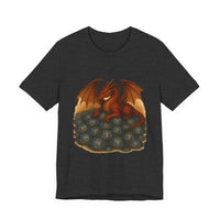Dragon Hoard T-Shirt — Red Dragon Sitting on Treasure Chest Graphic Tee